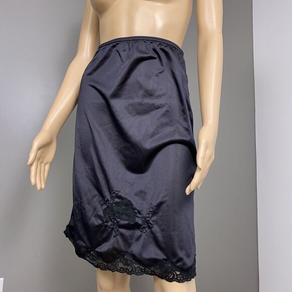 Vintage Mardor Small 5 Half Slip Semi Sheer Black Nylon Tricot Lace Embellished - Picture 2 of 7